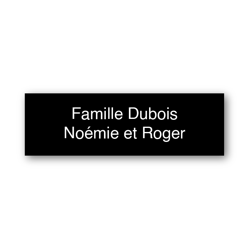 Plaquette de boîte aux lettres personnalisable en plastique noir et texte blanc