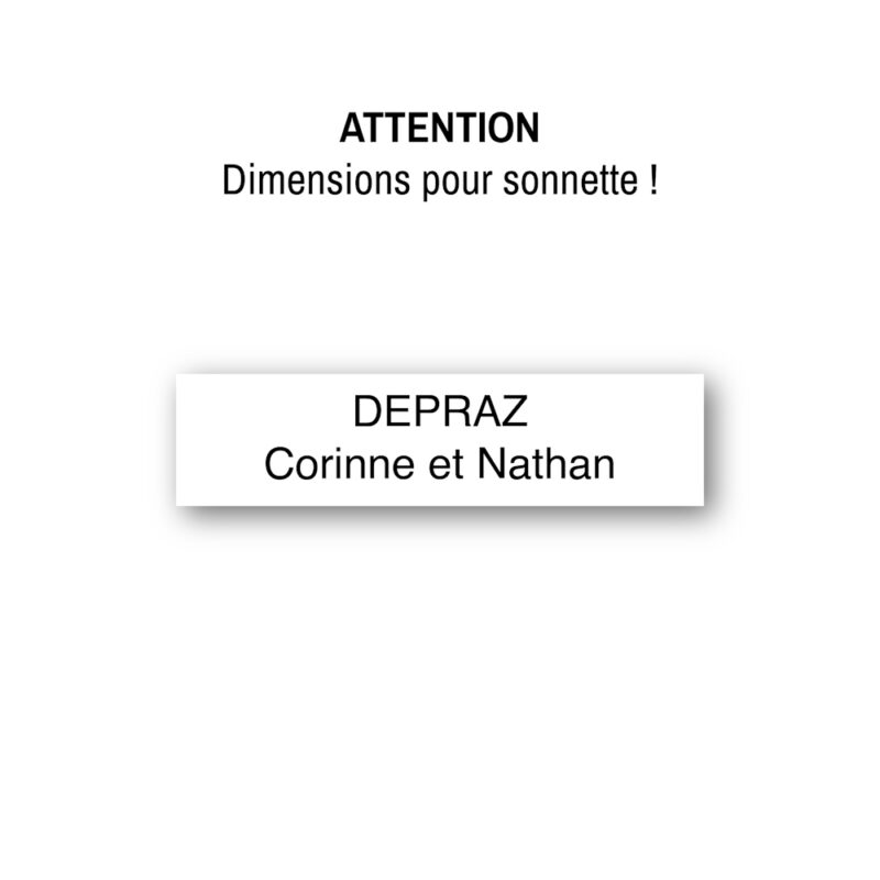 Plaquette de sonnette personnalisable en plastique blanc et texte noir