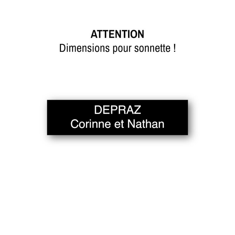 Plaquette de sonnette personnalisable en plastique noir et texte blanc