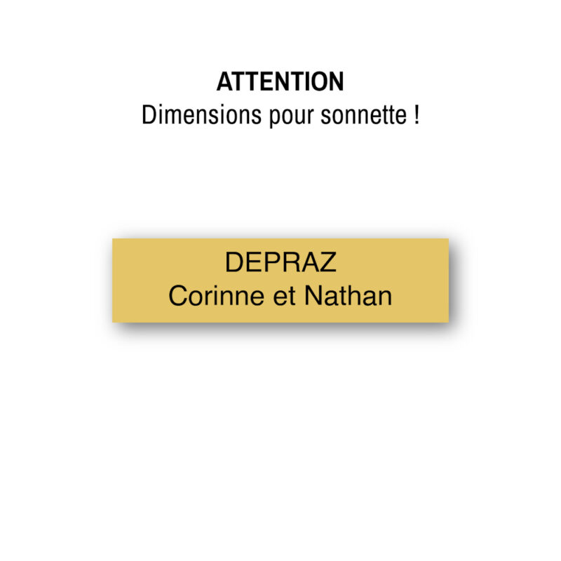 Plaquette de sonnette personnalisable en plastique or et texte noir